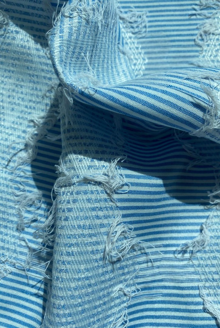 22348 KUMAŞ/YERLİ/LEZ/POLYESTER/PAMUK/KESME/BEYAZ-MAVİ/155 CM