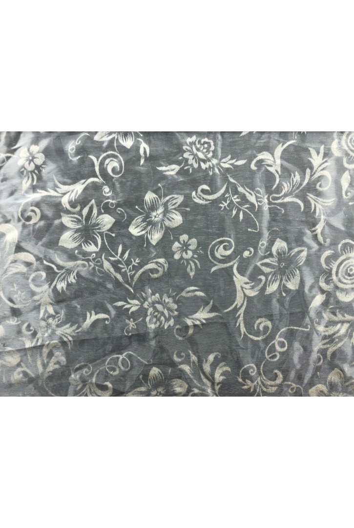 150 cm Krem İplik Ham Zemin Flok Baskı Organze