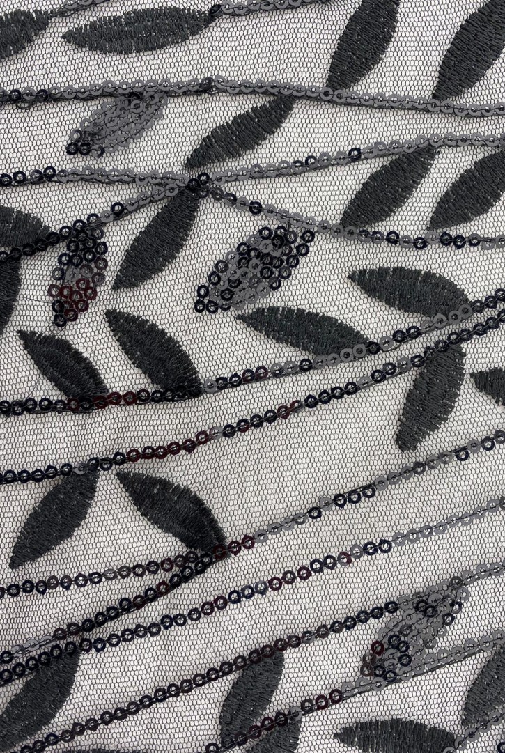 Siyah Kadife Üzeri Siyah Pullu Likralı Kumaş