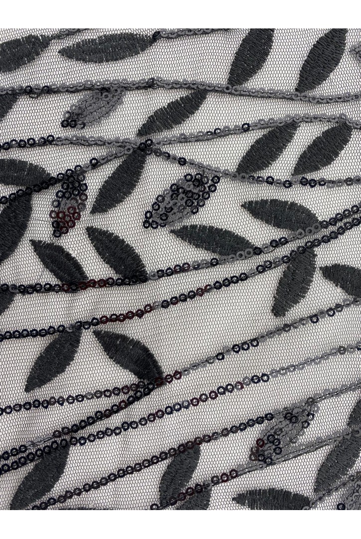 Siyah Kadife Üzeri Siyah Pullu Likralı Kumaş