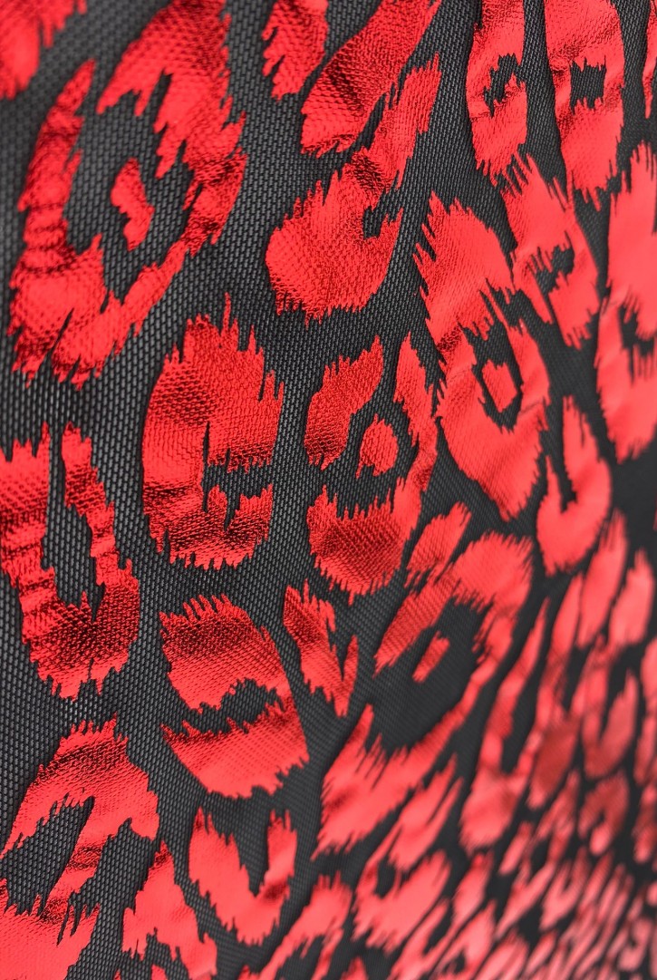 20539 KUMAŞ/YERLİ/LEZ/POLYESTER/TÜL ÜZERİ/VARAK BASKI/LEOPAR/KIRMIZI 165 CM