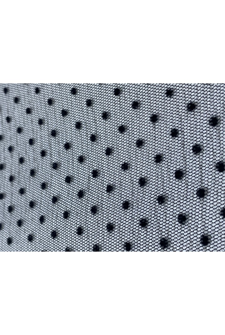 Siyah Flok Baskılı Yerli Tül, 150 cm