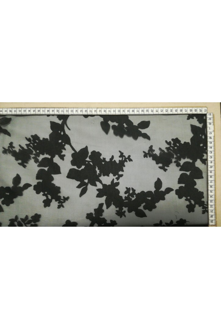 Siyah Devore Nakış İthal Organze Kumaş, 150 cm