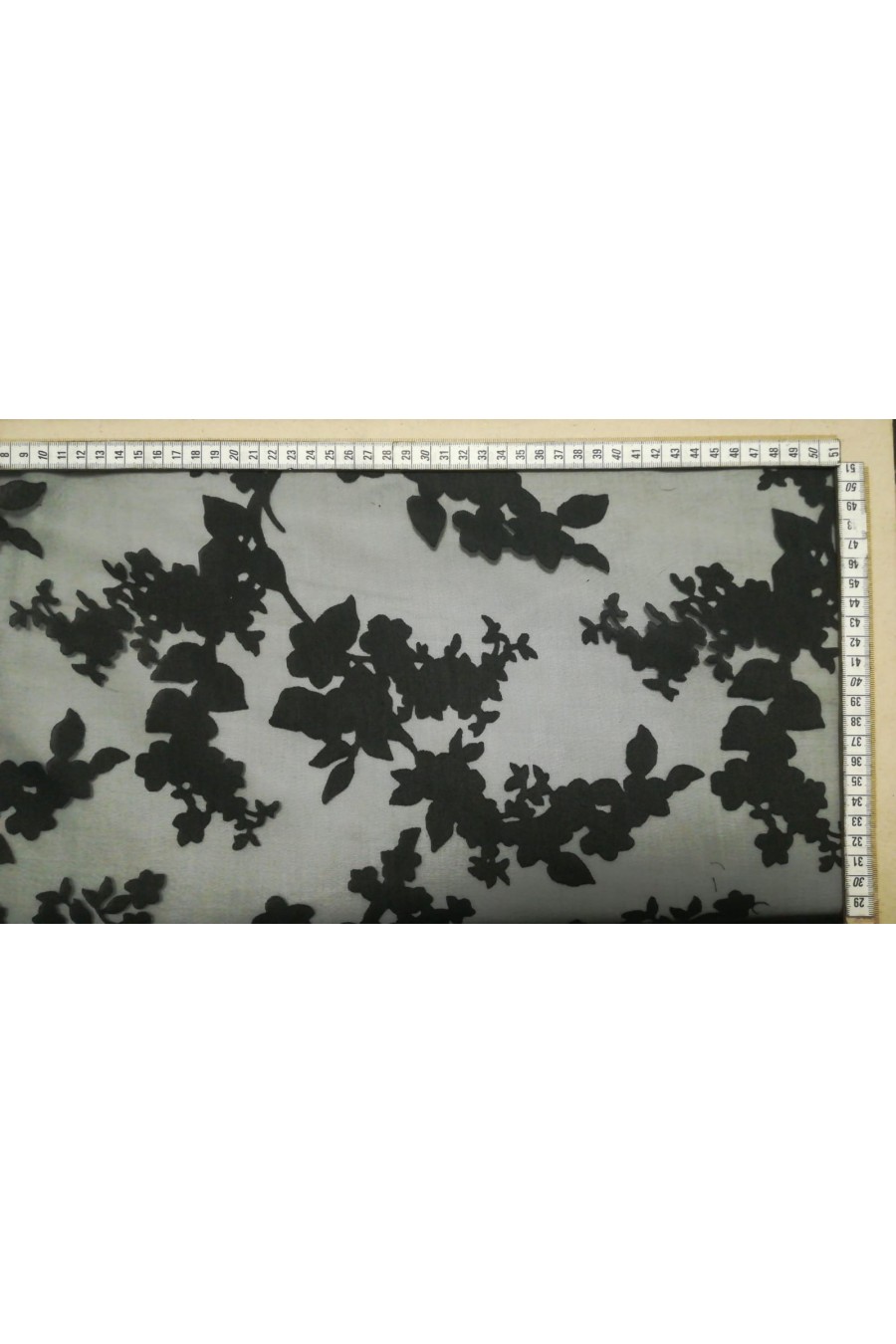 Siyah Devore Nakış İthal Organze Kumaş, 150 cm