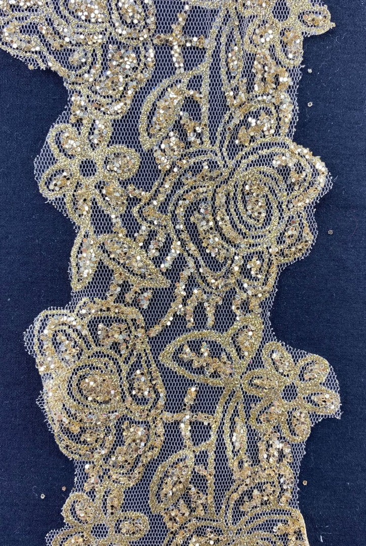 5641 BRODE/İTHAL/BANT/TÜL ÜZERİ/POLYESTER/SİMLİ/GOLD/9 CM