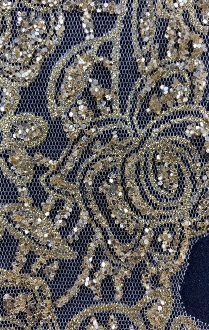 5641 BRODE/İTHAL/BANT/TÜL ÜZERİ/POLYESTER/SİMLİ/GOLD/9 CM