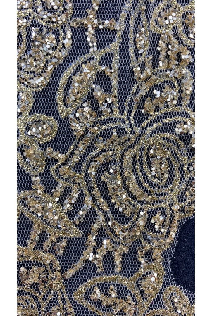 5641 BRODE/İTHAL/BANT/TÜL ÜZERİ/POLYESTER/SİMLİ/GOLD/9 CM