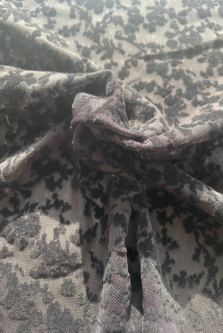 22353 TÜL/YERLİ/LEZ/POLYESTER/ELASTAN/FLOK/SİYAH/155 CM