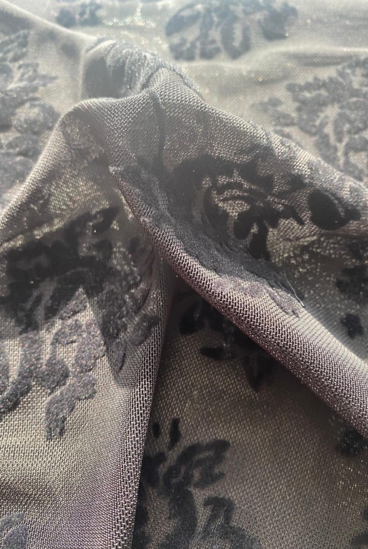 22354 TÜL/YERLİ/LEZ/POLYESTER/ELASTAN/FLOK/SİYAH/160 CM