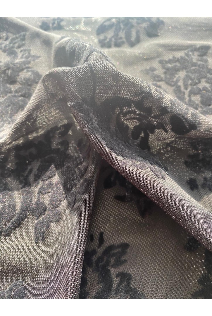 22354 TÜL/YERLİ/LEZ/POLYESTER/ELASTAN/FLOK/SİYAH/160 CM