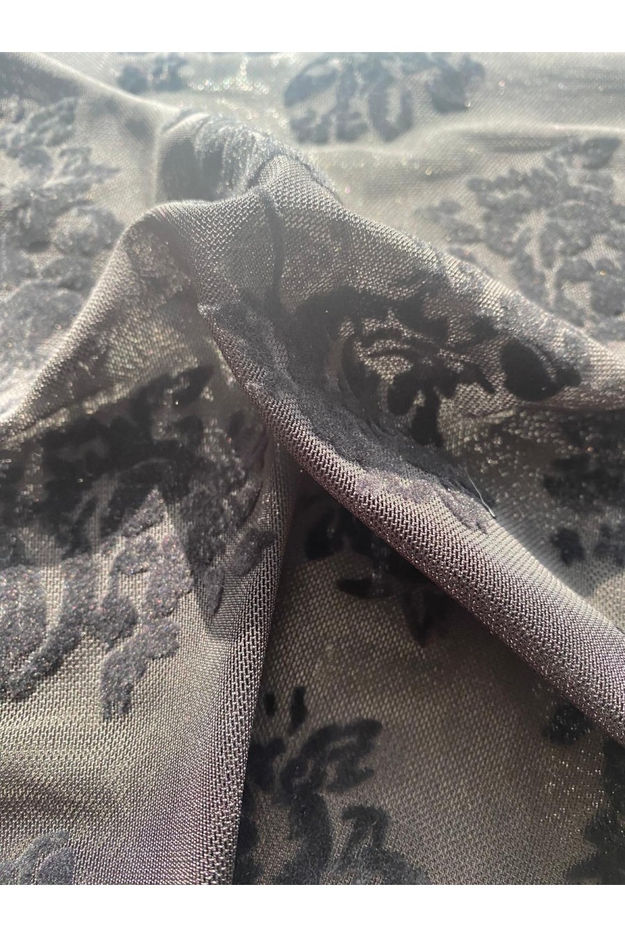 22354 TÜL/YERLİ/LEZ/POLYESTER/ELASTAN/FLOK/SİYAH/160 CM