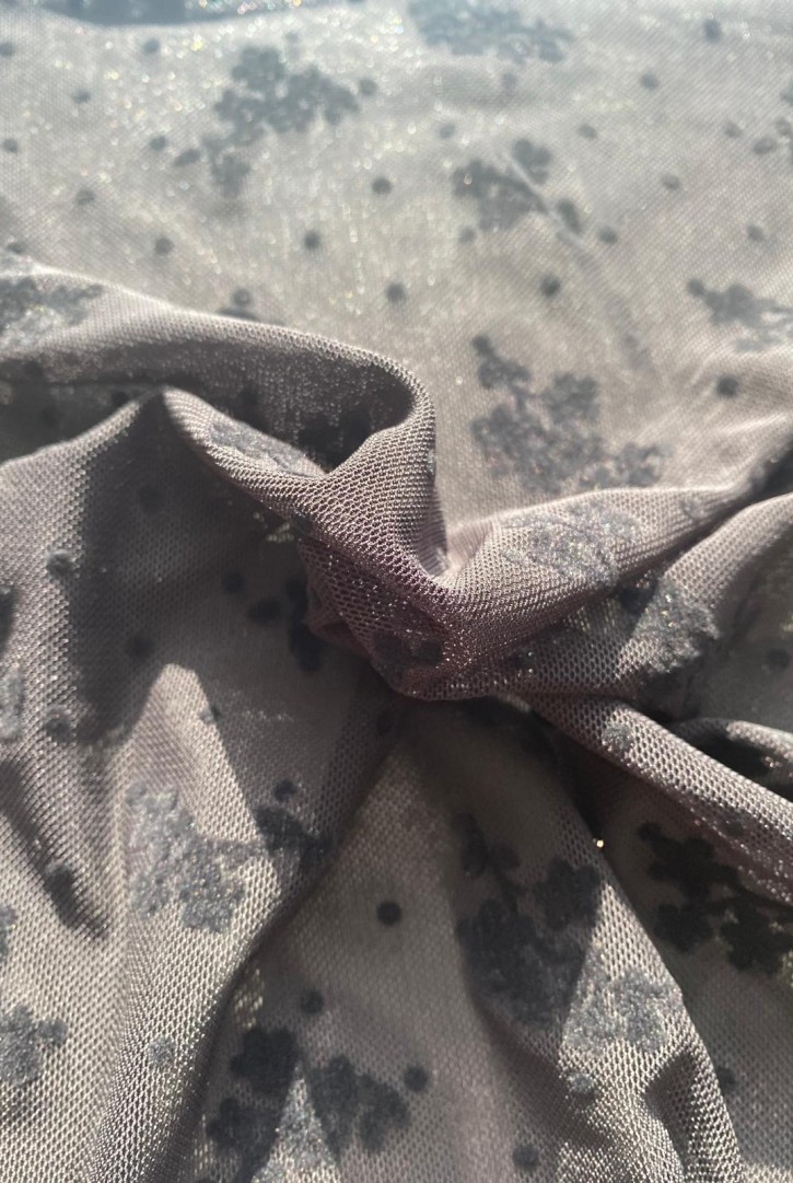 22356 TÜL/YERLİ/LEZ/POLYESTER/ELASTAN/FLOK/SİYAH/160 CM