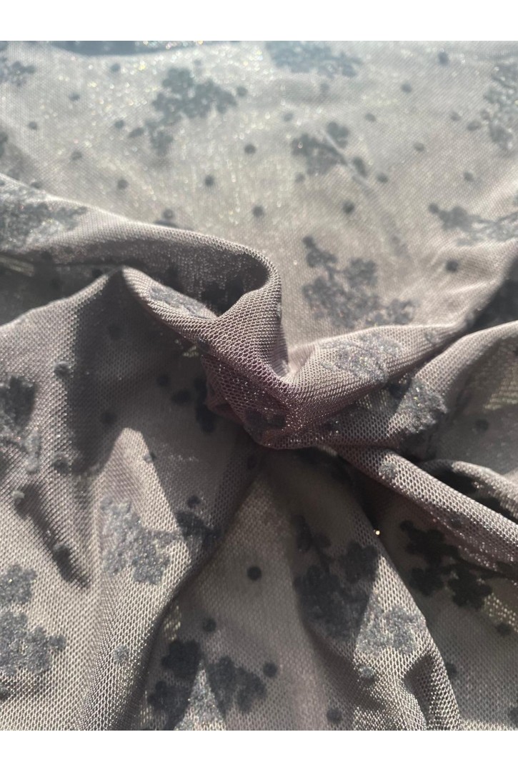 22356 TÜL/YERLİ/LEZ/POLYESTER/ELASTAN/FLOK/SİYAH/160 CM