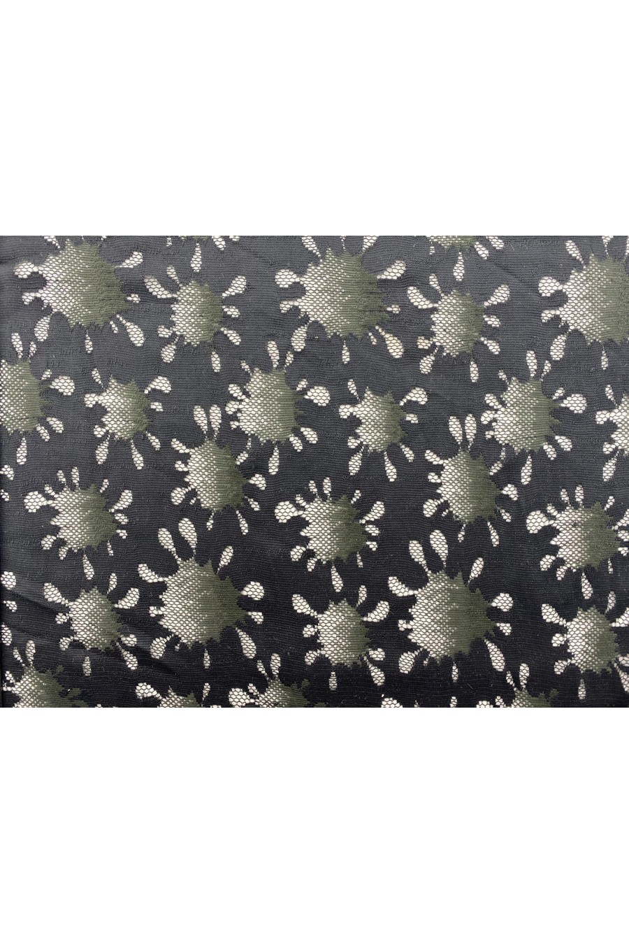 Siyah Zemin Haki Desenli Naylon Polyester Dantel