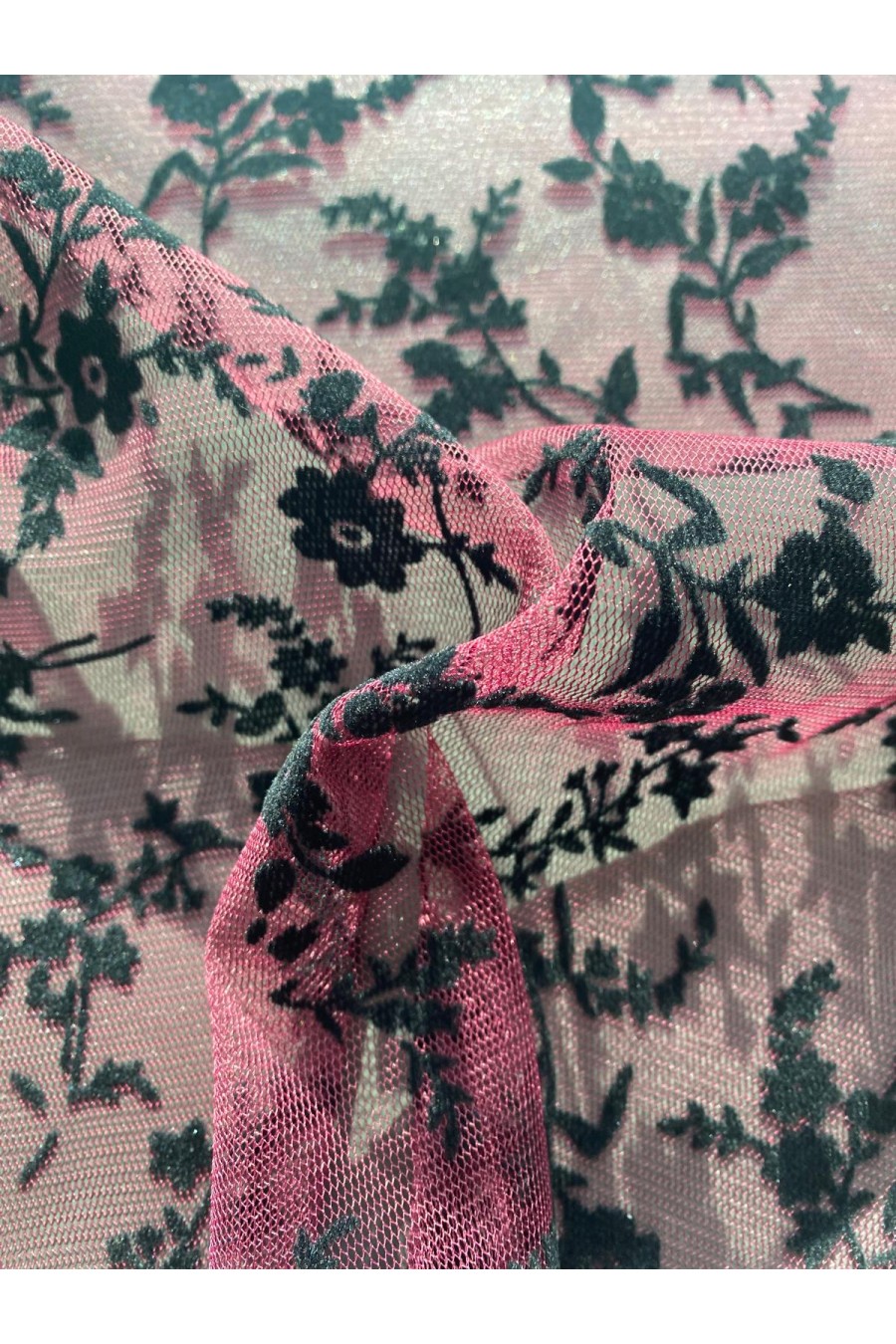 22358 TÜL/YERLİ/LEZ/POLYESTER/ELASTAN/FLOK/PEMBE/150 CM