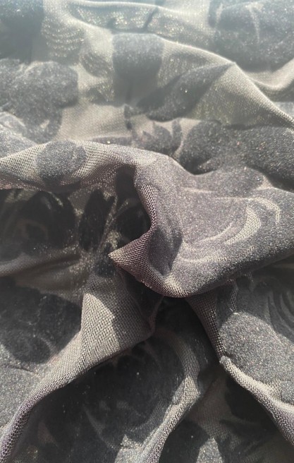 22361 TÜL/YERLİ/LEZ/POLYESTER/ELASTAN/FLOK/SİYAH/155 CM