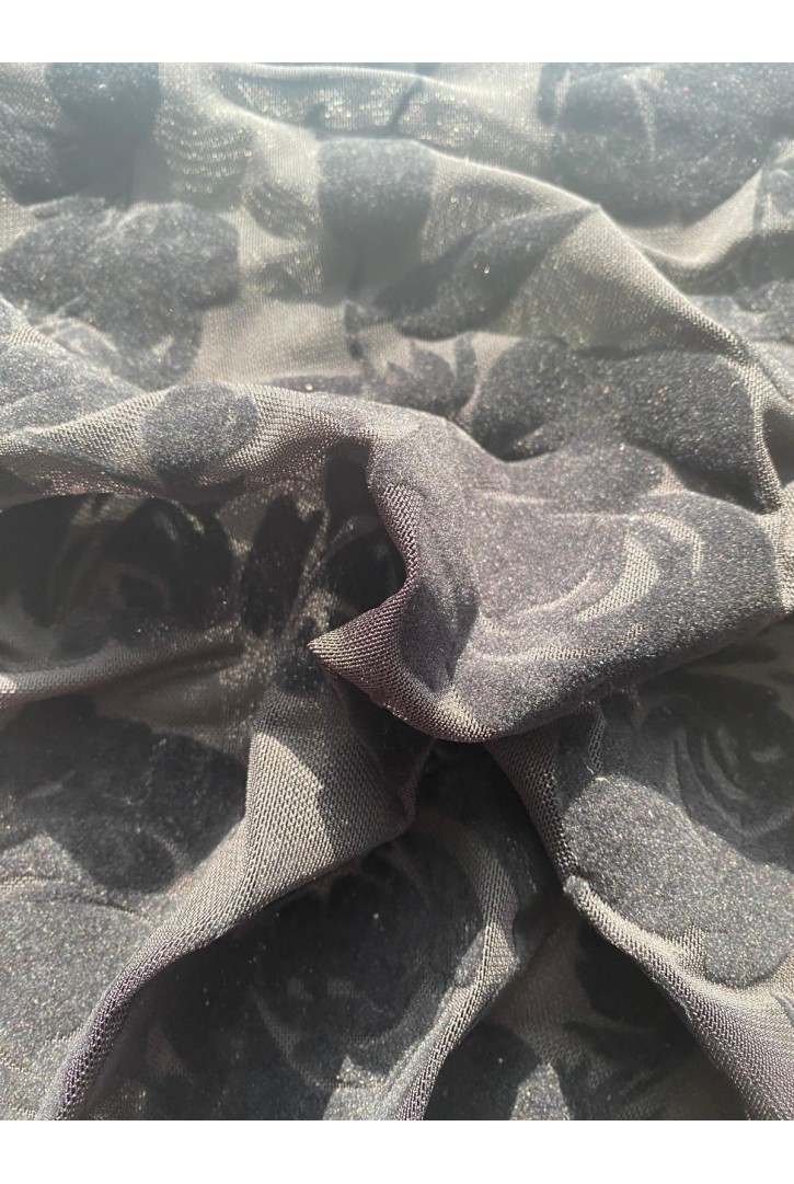 22361 TÜL/YERLİ/LEZ/POLYESTER/ELASTAN/FLOK/SİYAH/155 CM