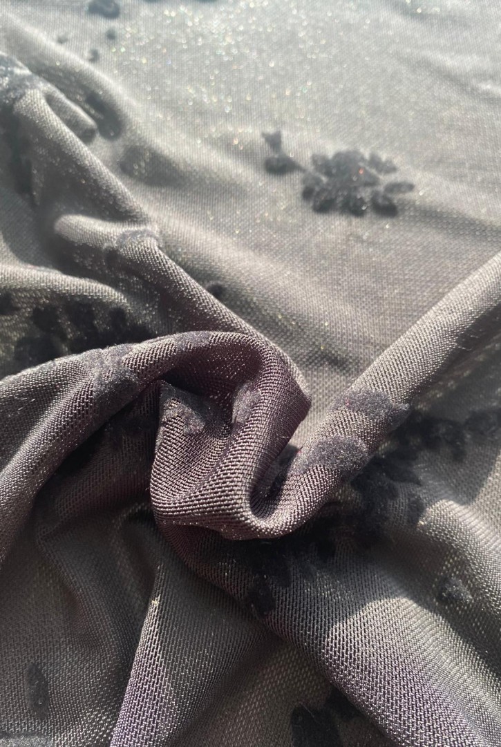 22363 TÜL/YERLİ/LEZ/POLYESTER/ELASTAN/FLOK/SİYAH/170 CM