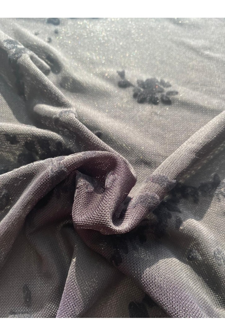 22363 TÜL/YERLİ/LEZ/POLYESTER/ELASTAN/FLOK/SİYAH/170 CM