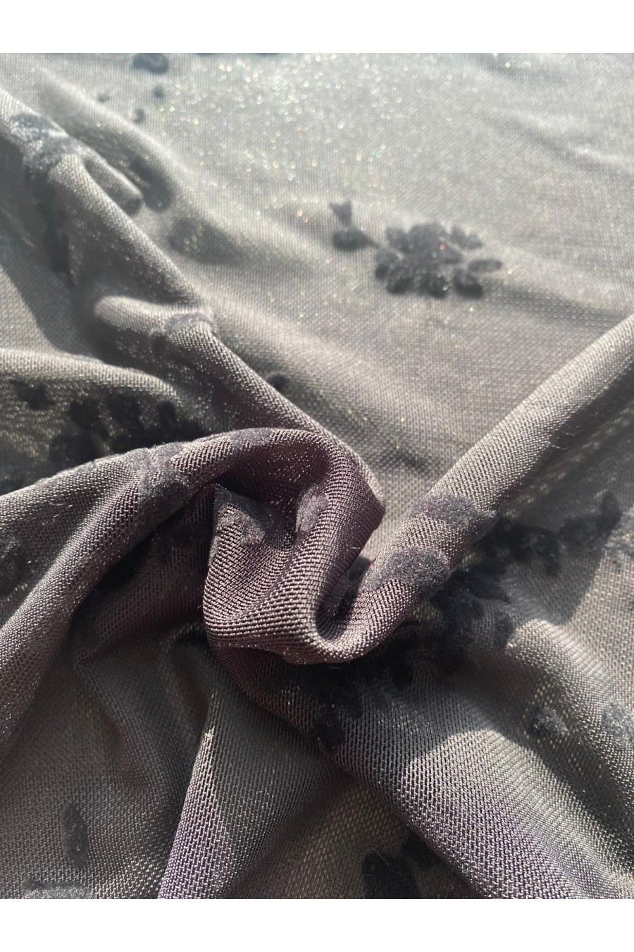 22363 TÜL/YERLİ/LEZ/POLYESTER/ELASTAN/FLOK/SİYAH/170 CM