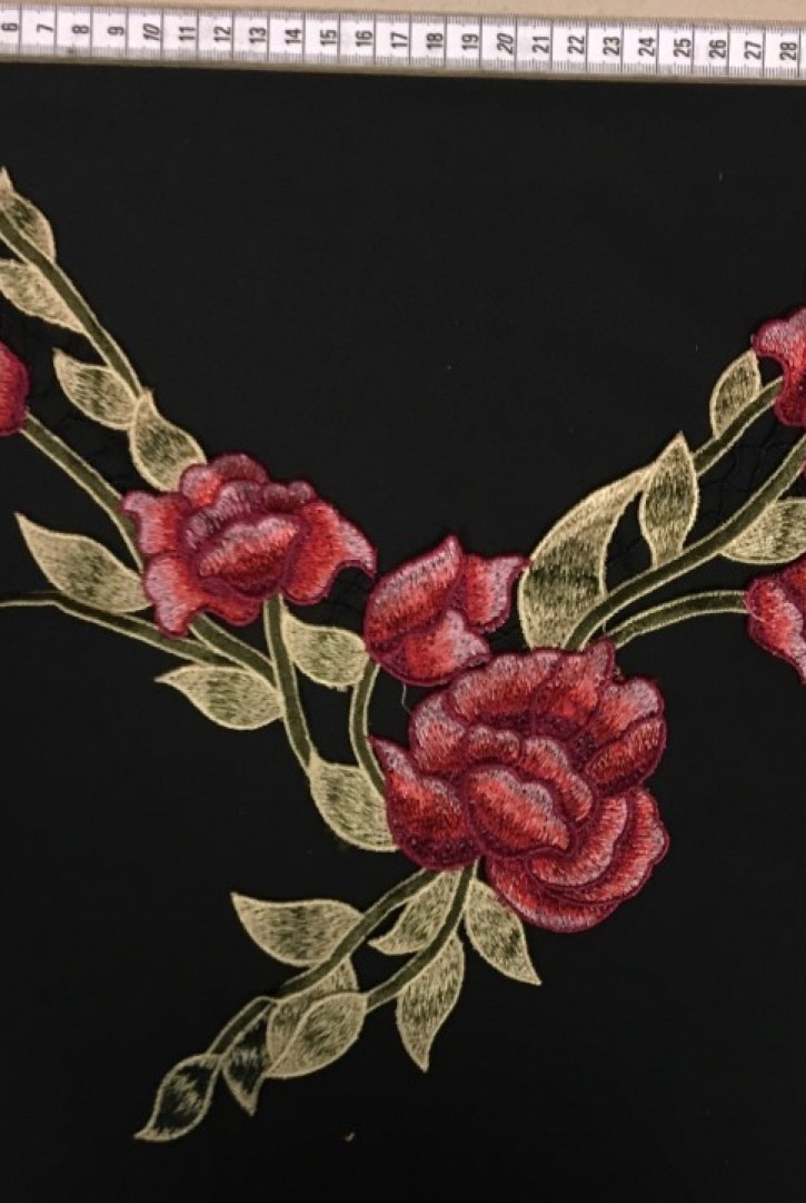 Yeşil Bordo Nakışlı Polyester Yaka - Zarif Detay (2850)