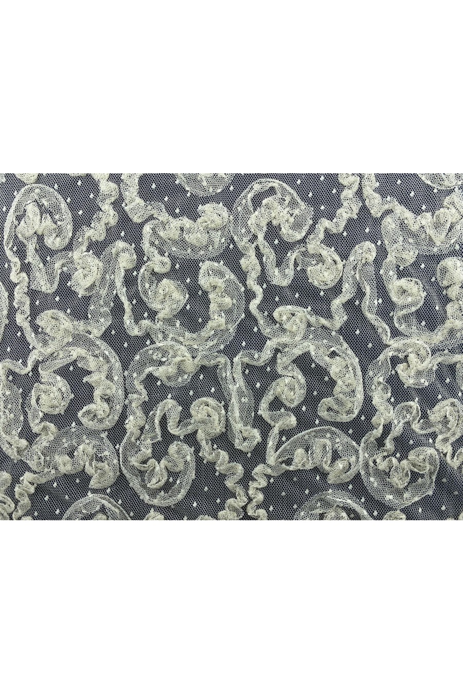 Bej Süzeneli Tül Üzeri Polyester Kumaş - 130 cm