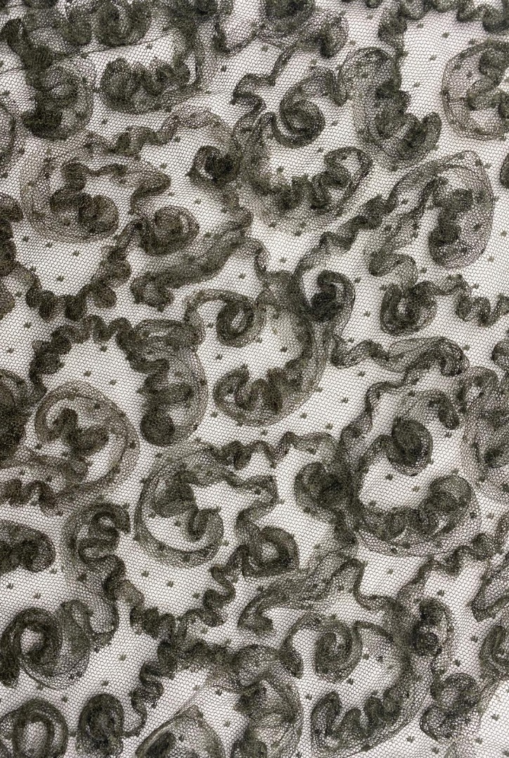 Haki Tül Üzeri Süzeneli Polyester Kumaş