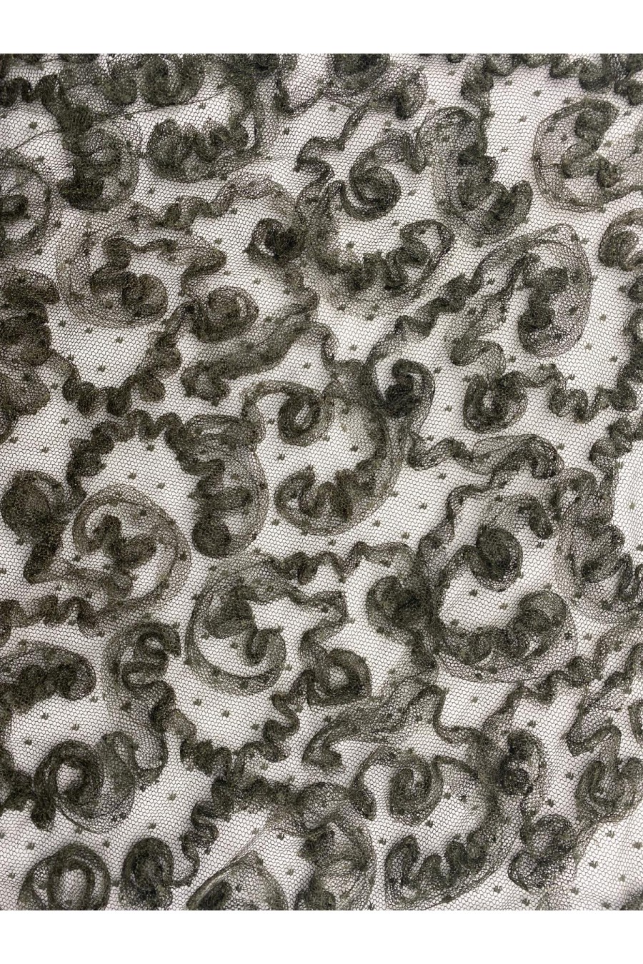 Haki Tül Üzeri Süzeneli Polyester Kumaş