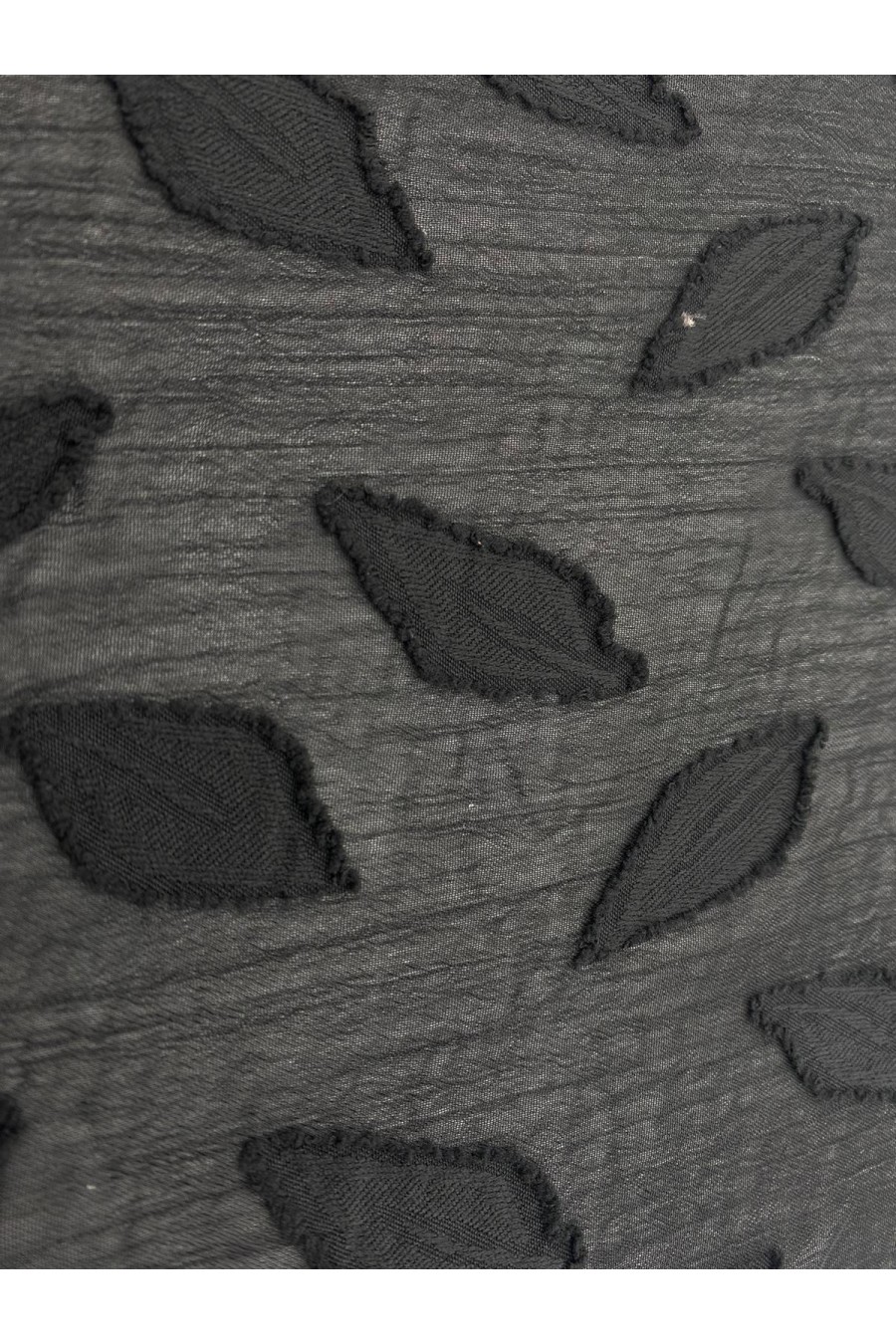 17572-METRE Siyah Yaprak Desenli Kesme Şifon