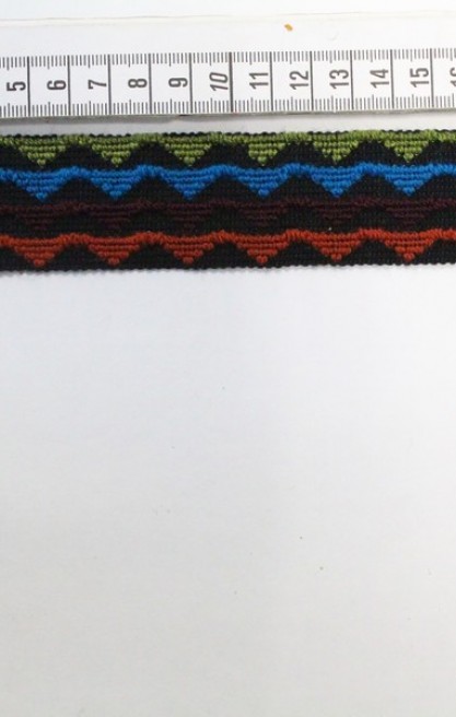 Kırmızı-Mavi-Yeşil-Siyah Etnik Desenli Şerit