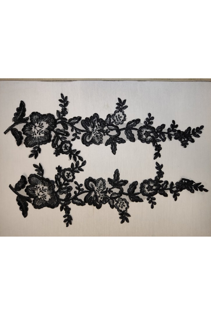 Siyah Kordlu Aplik Polyester Brode