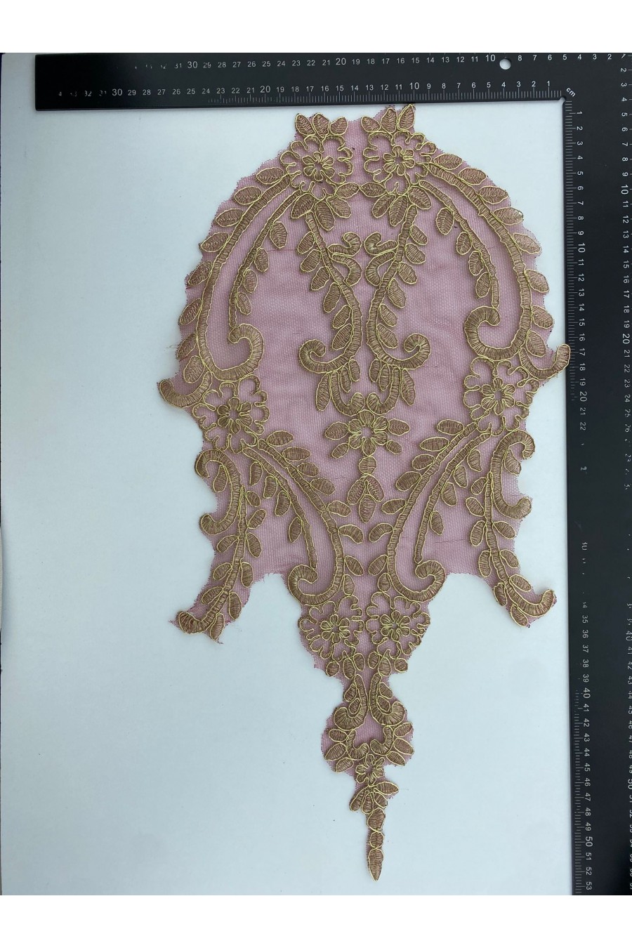 50 cm Bordo Tül Üzeri Gold Simli Aplik Brode, İthal