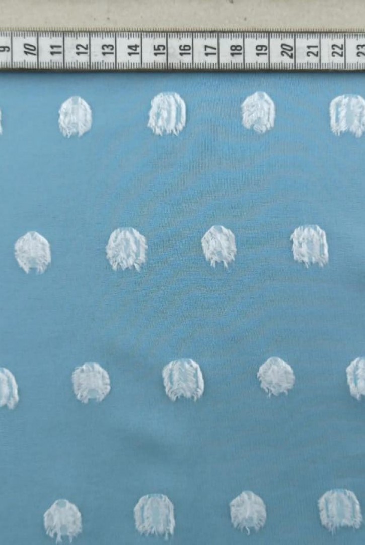 Mint Zemin Beyaz Puanlı Şifon - Yerli Polyester (10316)