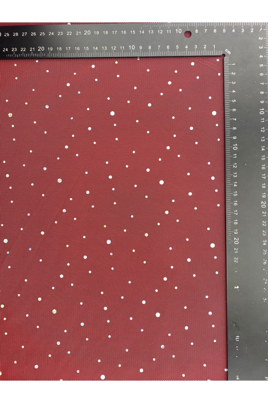 10596-METRE Kırmızı Hologramlı Tül Üzeri Kumaş, 140 cm