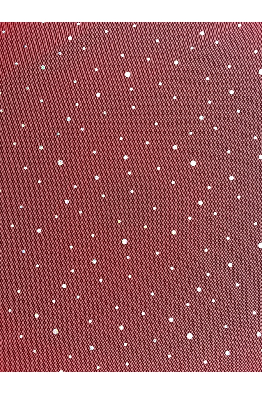 10596-METRE Kırmızı Hologramlı Tül Üzeri Kumaş, 140 cm