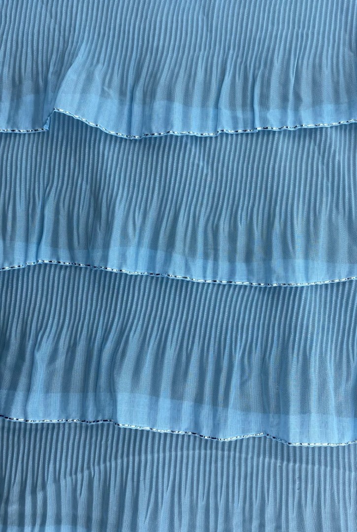 Mavi Fırfırlı Naylon Tül Üzeri İthal Kumaş