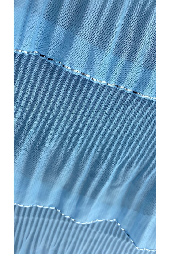 Mavi Fırfırlı Naylon Tül Üzeri İthal Kumaş