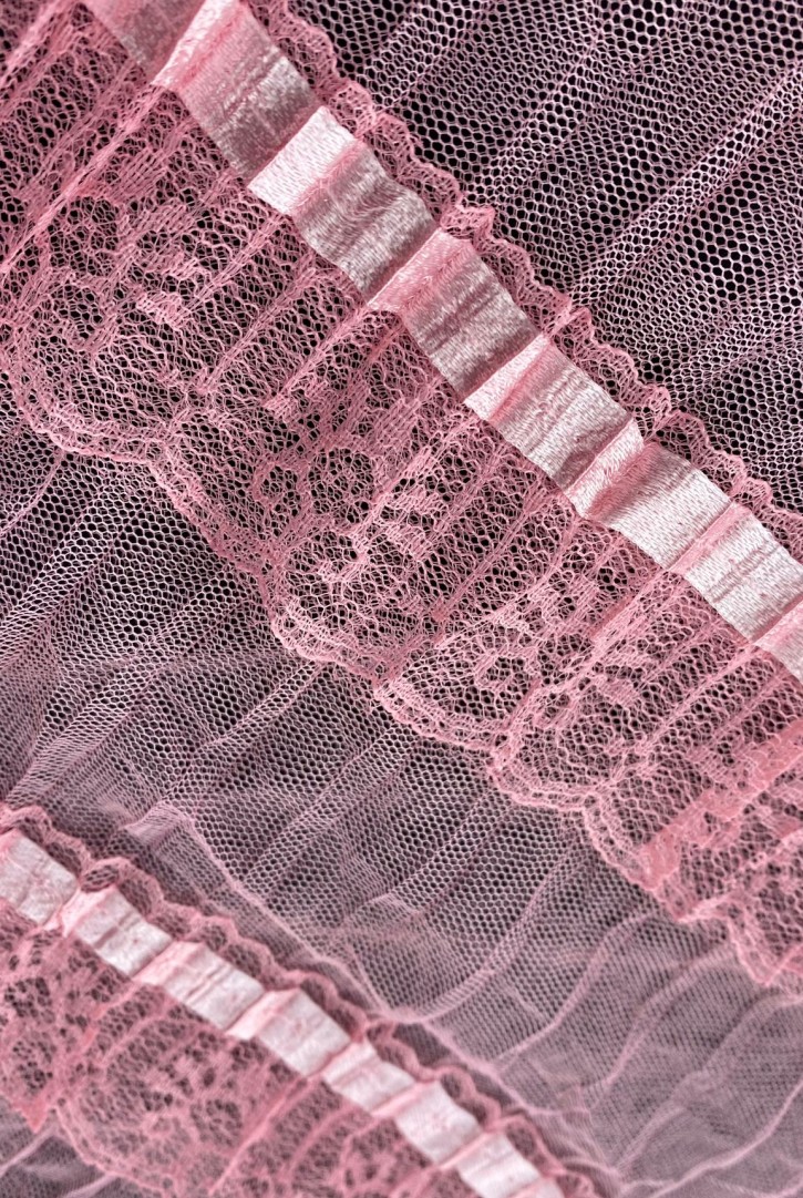 Pembe Firfirli Naylon Tül