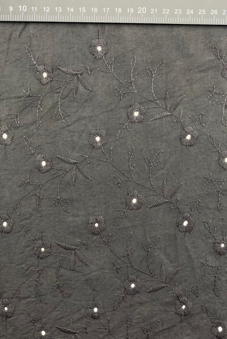 Siyah Pamuk Polyester Brode, 135 cm