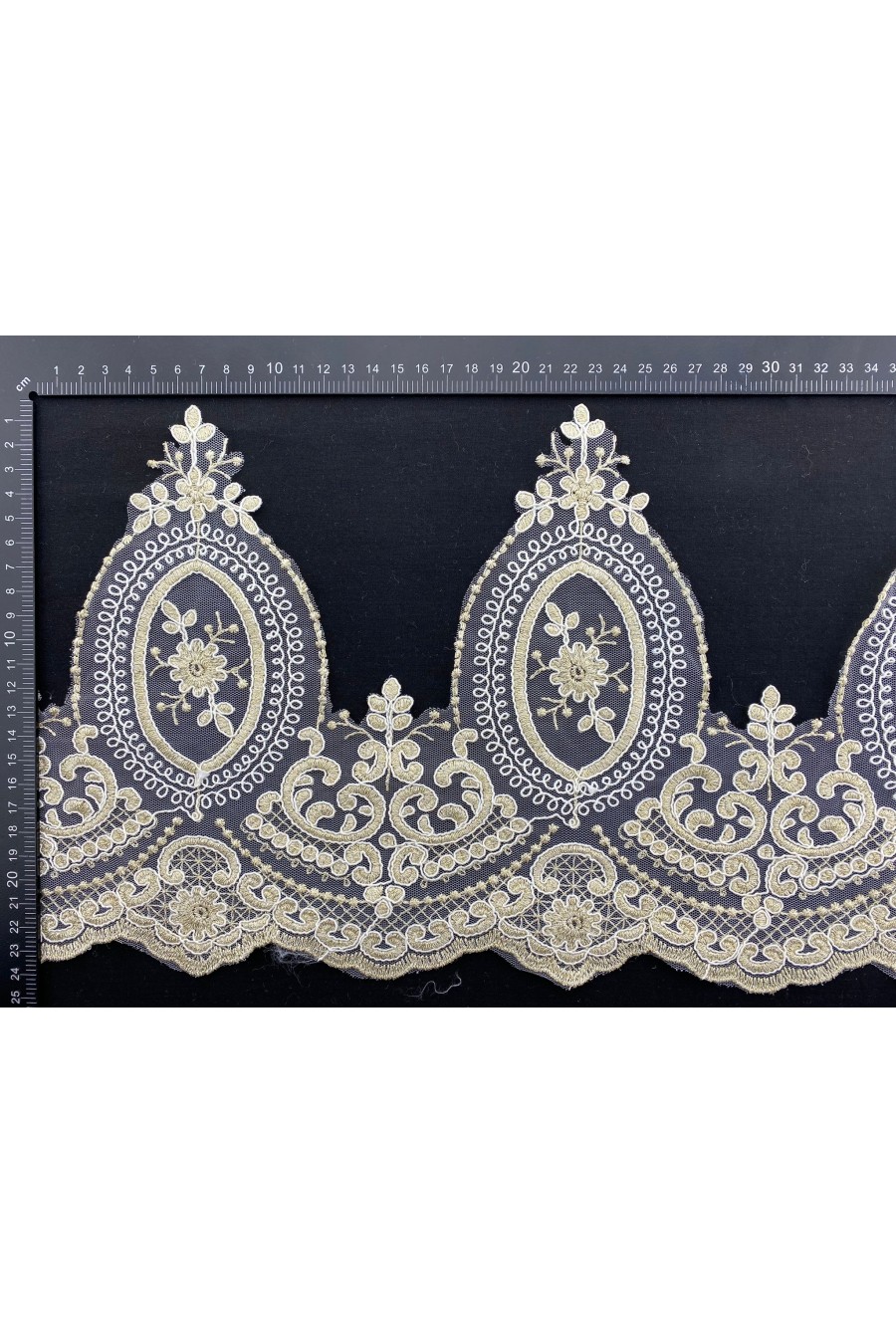 Gold Simli Kordlu Mat Polyester Brode Bant, 23,5 cm