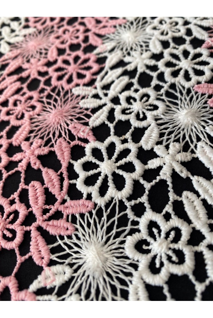 Pembe-Beyaz Mat Güpür Brode