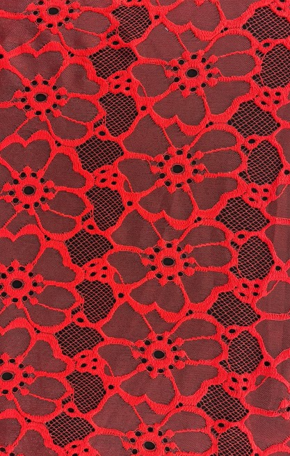 Kırmızı Parlak Polyester Dantel Kumaş - 135 cm