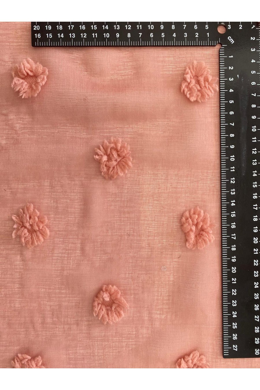 Somon Renkli Ponpon Detaylı Dokuma Kumaş