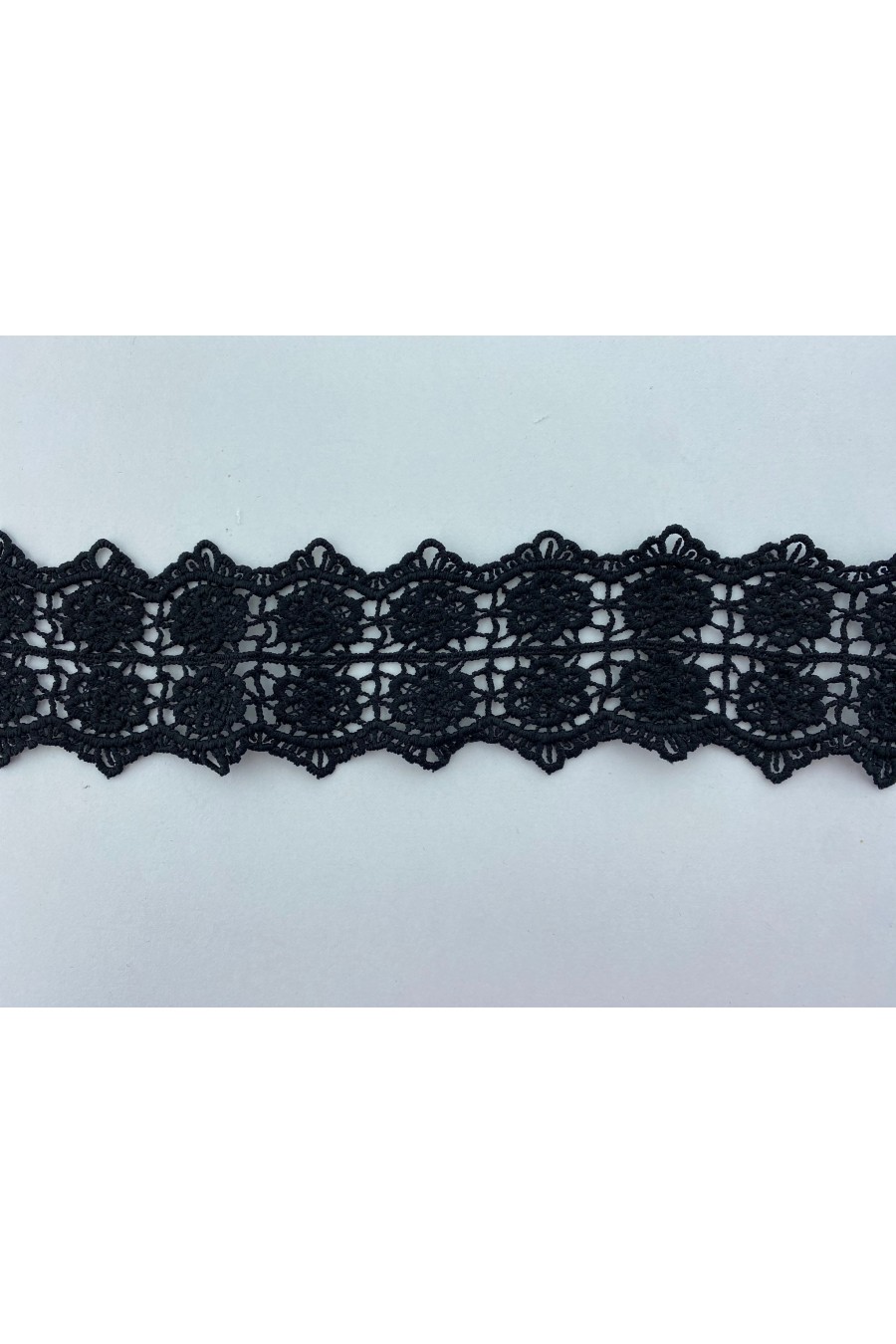 Siyah Mat Polyester Güpür Brode Bant, 6 cm