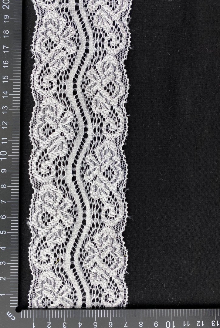 Off White Likralı İthal Polyester Dantel Bant, 6,5 cm