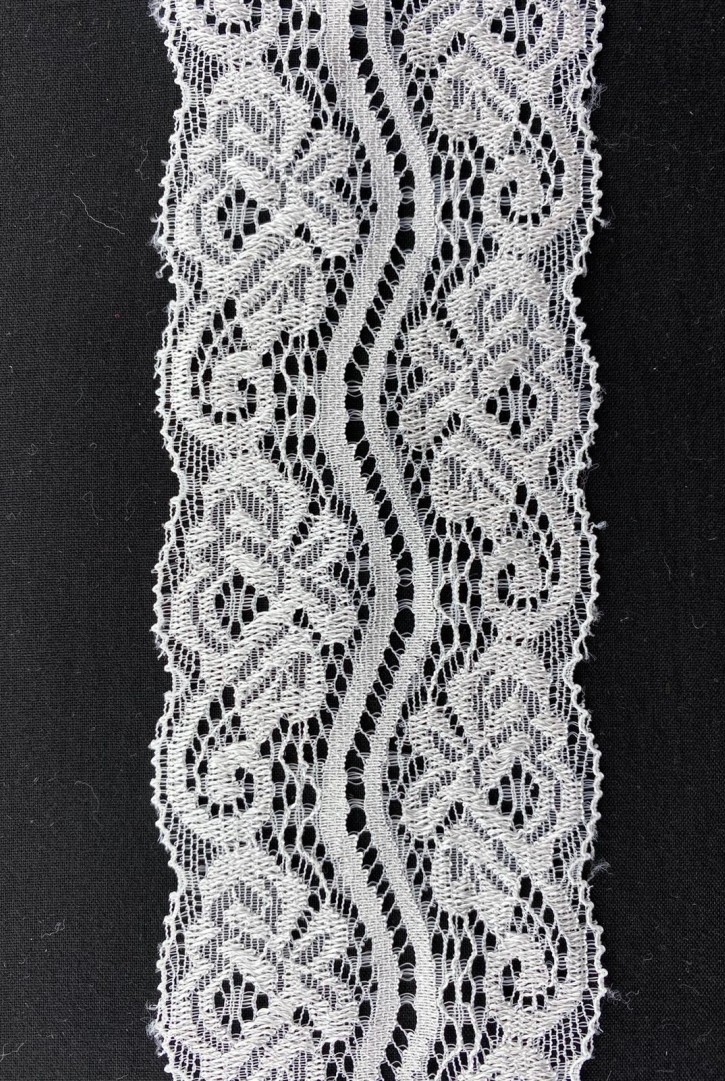 Off White Likralı İthal Polyester Dantel Bant, 6,5 cm