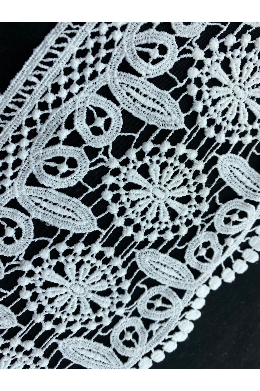 14,5 cm Beyaz Mat Polyester Yerli Güpür Brode Bant