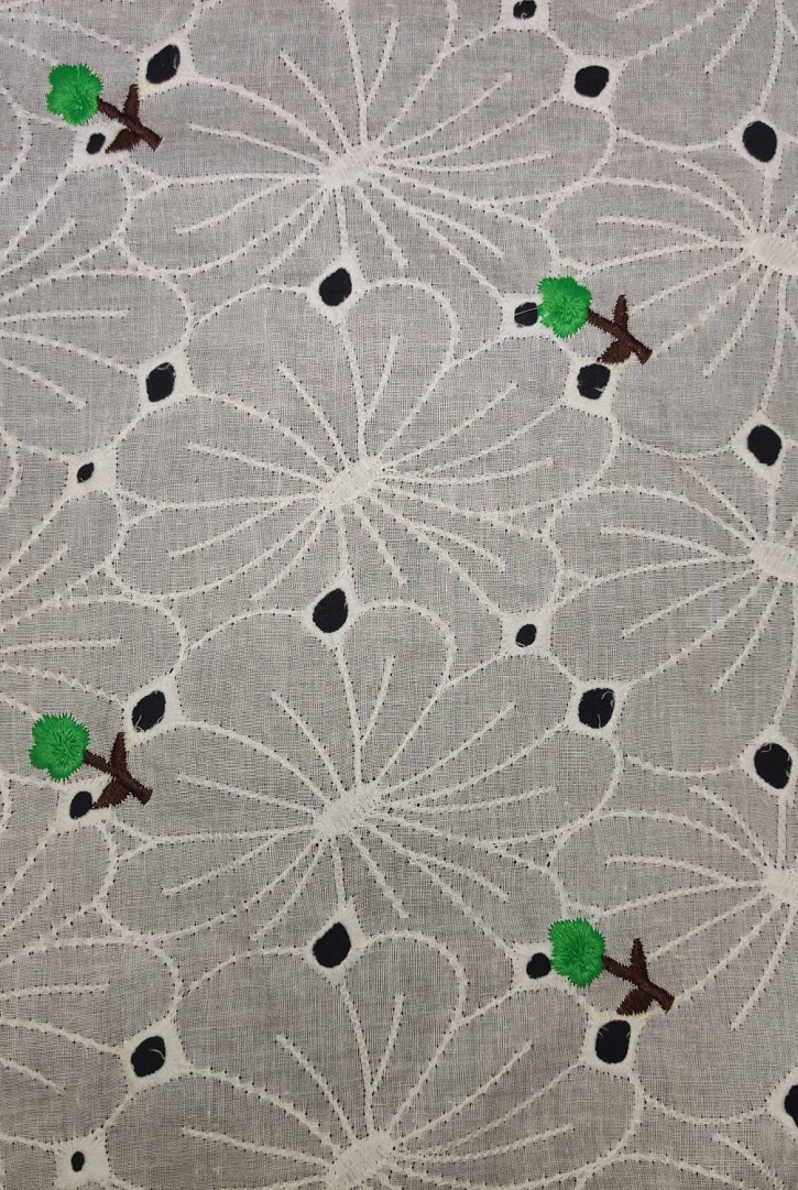 Yeşil-Kahve Çiçek Nakışlı Kasar Zemin Pamuk Vual İthal Brode