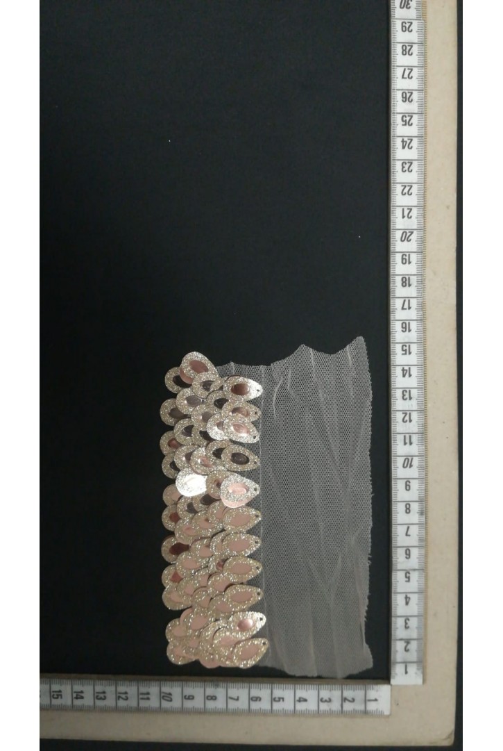 Simli Gold Pullu Tül Üzeri Şerit, 6 cm