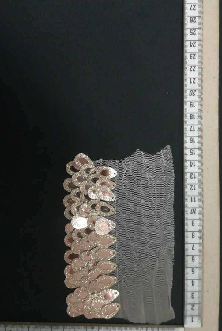 Simli Gold Pullu Tül Üzeri Şerit, 6 cm